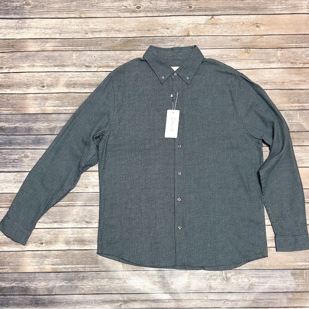 Cotton Co. Gray Navy Blue Micro Houndstooth Flannel Button Up Shirt NWT Large